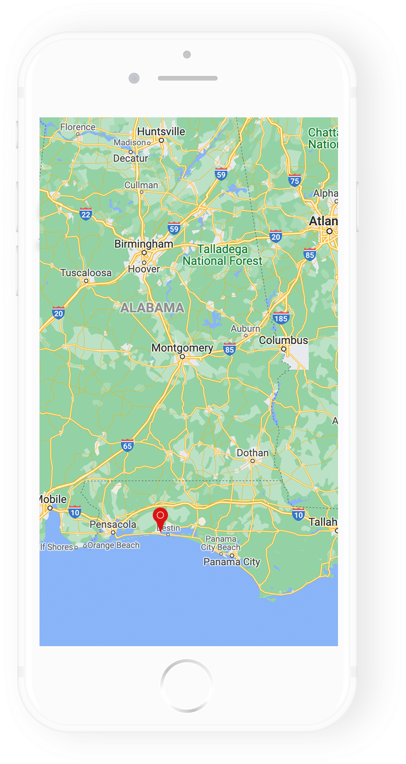 Cell phone with map of Alabama, Georgia, and Florida illustration for TeCMEN Industry Day