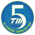 Blue circle with the number 5 in the center and the TeCMEN logo on top and "5th Anniversary Industry Day" in green text at the bottom of the circle for TeCMEN Industry Day